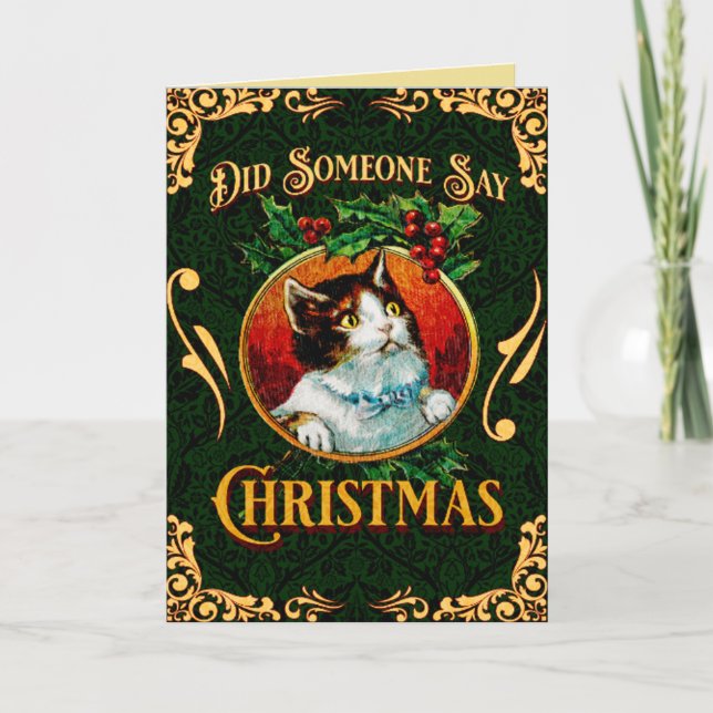 Tarjeta Festiva Funny Cat Black y Gold Navidades (Anverso)