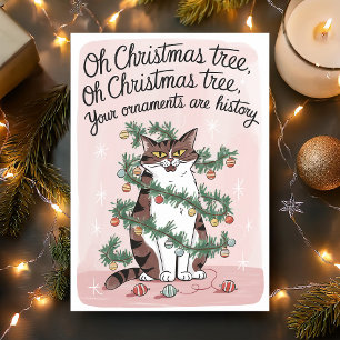 Tarjeta Festiva Funny Cat Christmas Tree Ornaments Holiday Card