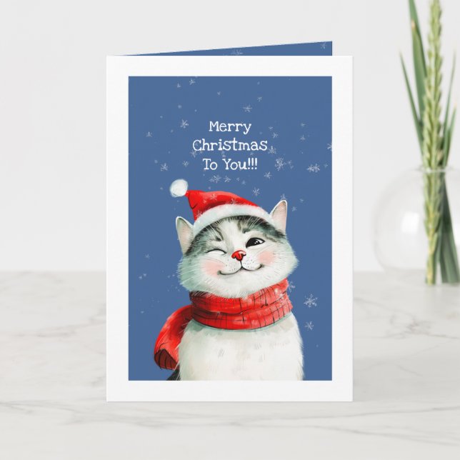 Tarjeta Festiva Funny Cat Cute Merry Christmas Card (Anverso)