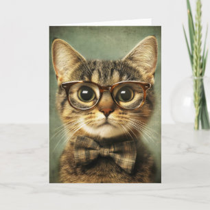 Tarjeta Festiva Funny Cat en la oficina de Glasses