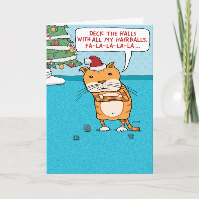 Tarjeta Festiva Funny Cat Hairball Navidades (Anverso)