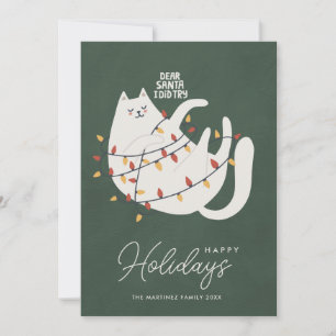 Tarjeta Festiva Funny Cat Navidades ilumina feriados felices