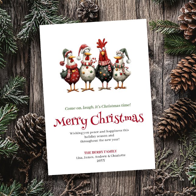 Tarjeta Festiva Funny Chickens Artistic Christmas Greeting Card (Funny Chickens Artistic Christmas Greeting Card)