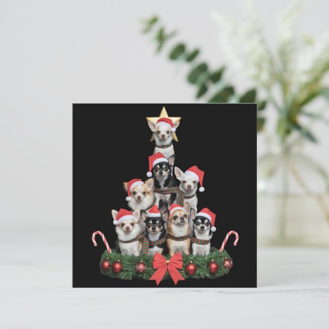 Tarjeta Festiva Funny Chihuahua Dog Christmas Tree Xmas  (Anverso de pie)
