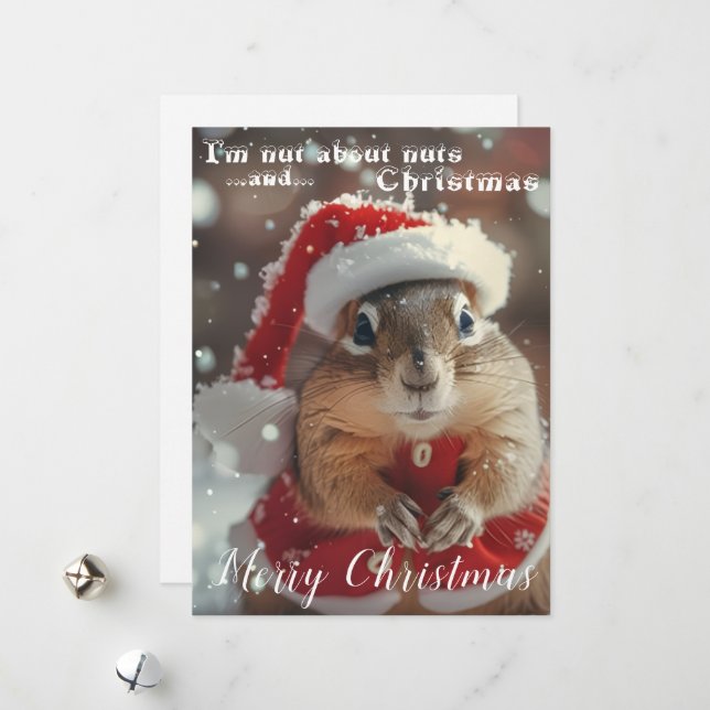 Tarjeta Festiva Funny Chipmunk Nut for Christmas Photo (Anverso/Reverso In Situ)