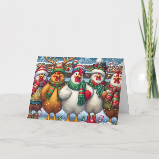 Tarjeta Festiva Funny Christmas Chickens (Anverso)