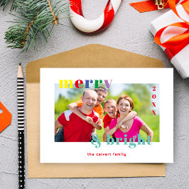 Tarjeta Festiva Funny Christmas Colorful Brightest Photo Family