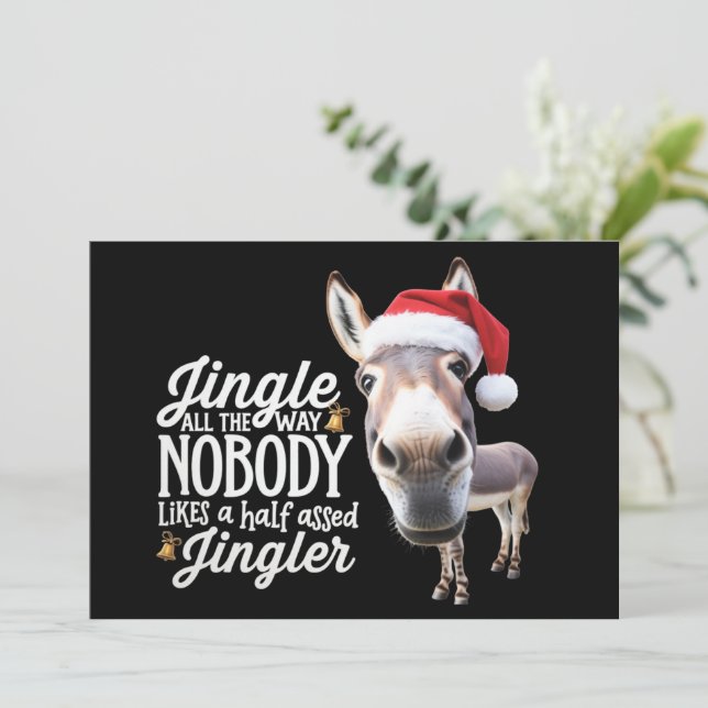 Tarjeta Festiva Funny Christmas Donkey Lovers Farm Holiday Animal (Anverso de pie)