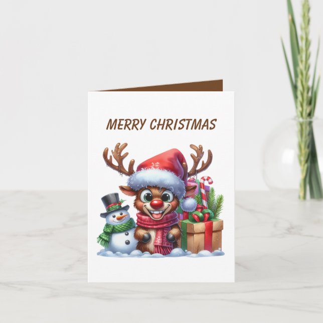 Tarjeta Festiva Funny Christmas moose add message  (Anverso)