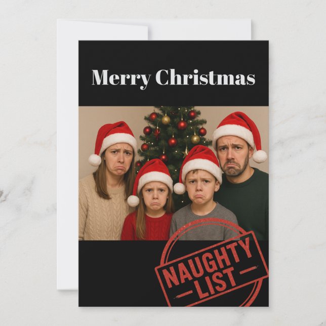 Tarjeta Festiva Funny Christmas Naughty List Family Photo  Holiday (Anverso)