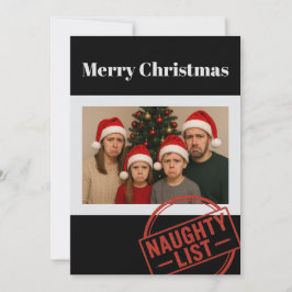 Tarjeta Festiva Funny Christmas Naughty List Family Photo  Holiday