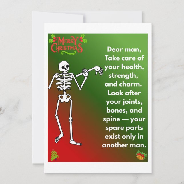 Tarjeta Festiva Funny Christmas Skeleton Wishes for man (Anverso)