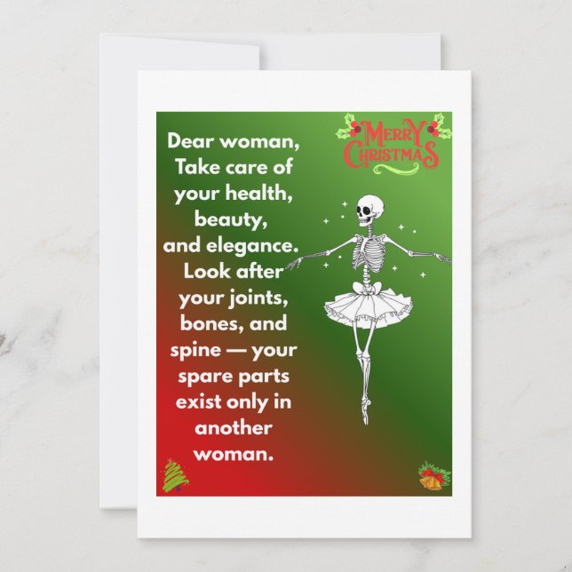 Tarjeta Festiva Funny Christmas Skeleton Wishes for woman (Anverso)