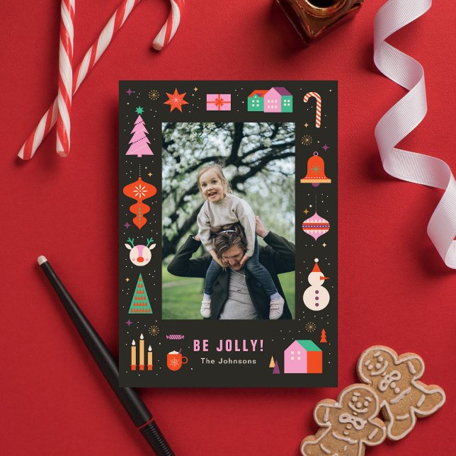 Tarjeta Festiva Funny Colorful Frame Family Christmas Photo (Subido por el creador)