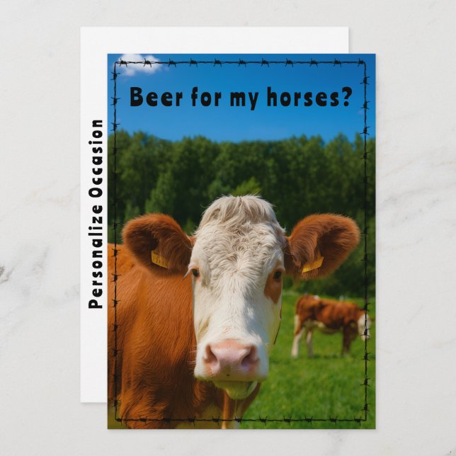Tarjeta Festiva Funny Country Western Cow Ranch and Farm Style  (Anverso / Reverso)