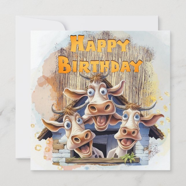Tarjeta Festiva Funny Cow Happy Birday (Anverso)