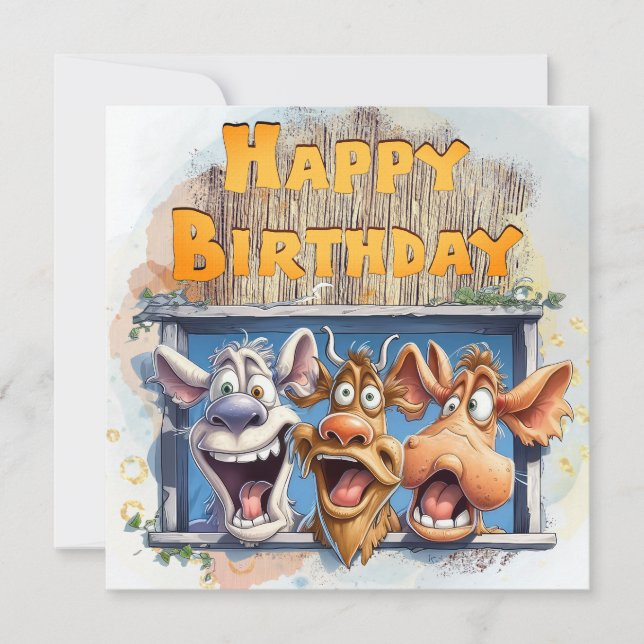 Tarjeta Festiva Funny Cow Happy Birday (Anverso)