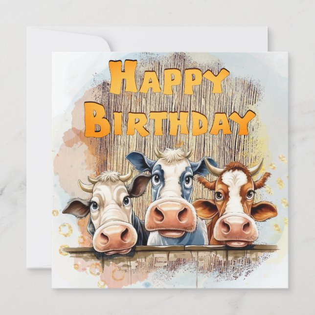 Tarjeta Festiva Funny Cow Happy Birday (Anverso)