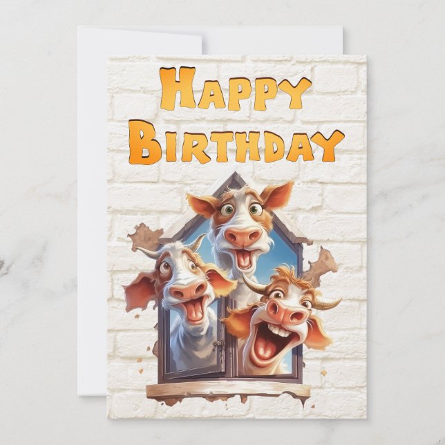 Tarjeta Festiva Funny Cow Happy Birday (Anverso)