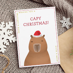Tarjeta Festiva Funny Cute Capybara Santa Pun Navidades