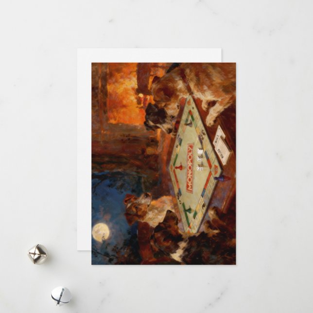 Tarjeta Festiva Funny Cute Dogs Playing A Board Game Postcard (Anverso/Reverso In Situ)