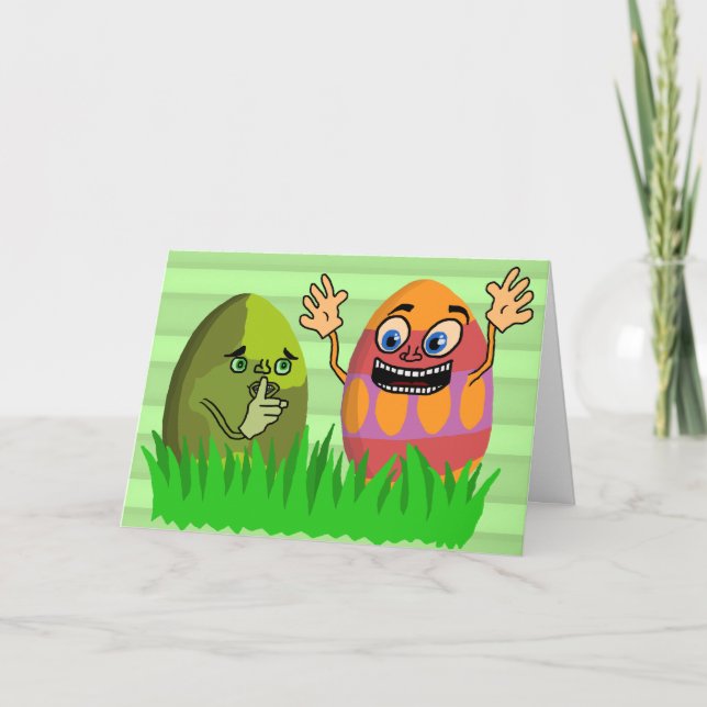 Tarjeta Festiva Funny Cute Easter Eggs Personalizado (Anverso)