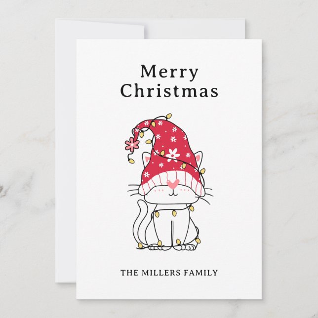 Tarjeta Festiva Funny Cute Navidades Cat Holiday Card (Anverso)