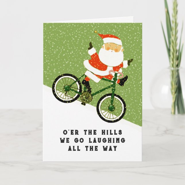 Tarjeta Festiva Funny Cyclist Navidades (Anverso)