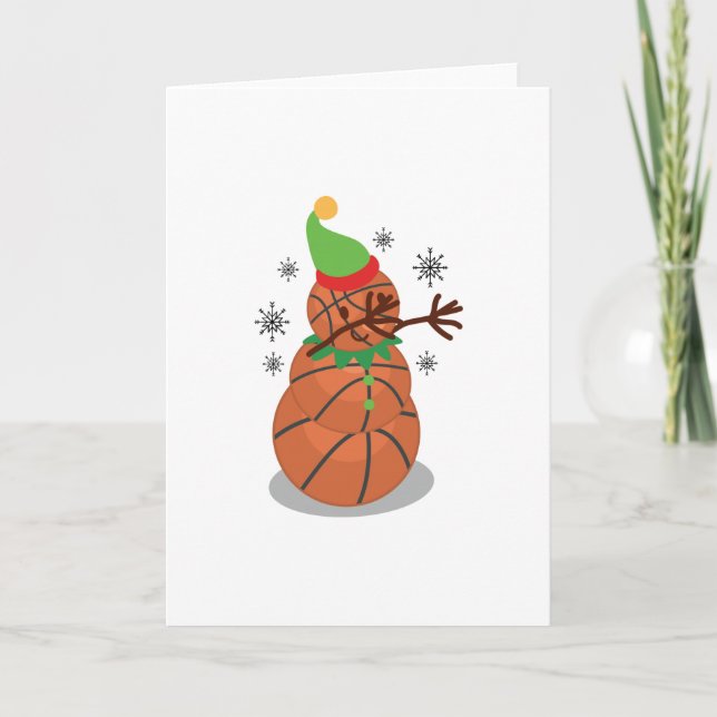 Tarjeta Festiva Funny Dab, Navidades de baloncesto de Snowman (Anverso)