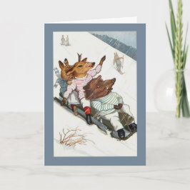 Tarjeta Festiva Funny Deer Boar y Bunny Go Sledding