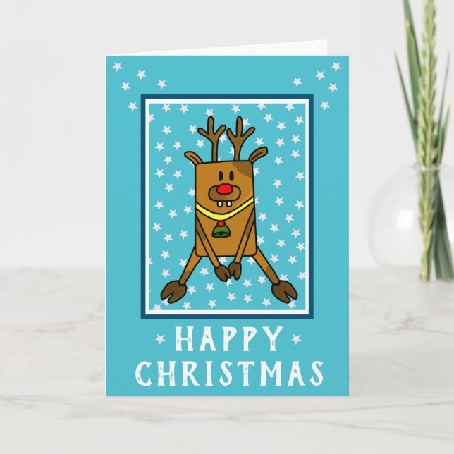 Tarjeta Festiva Funny Deer Star Pattern Happy Navidades (Anverso)