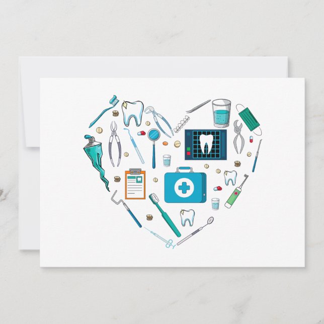 Tarjeta Festiva Funny Dental Dentist Tool Heart (Anverso)