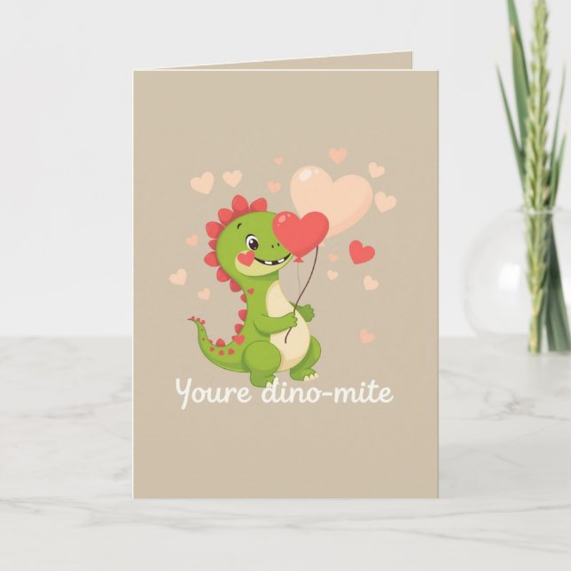 Tarjeta Festiva Funny Dinosaur Día de San Valentín (Anverso)