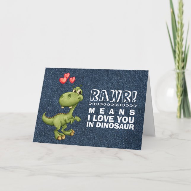 Tarjeta Festiva Funny Dinosaur El día de San Valentín (Anverso)