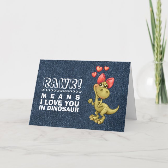 Tarjeta Festiva Funny Dinosaur El día de San Valentín (Anverso)