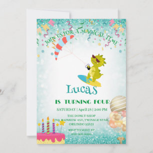 Tarjeta Festiva Funny dinosaur Paraglider Board Birthday party DIY