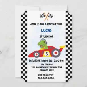 Tarjeta Festiva Funny Dinosaur racing car boy game Fiesta de cumpl