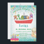 Tarjeta Festiva Funny dinosaur Yacht Birthday party DIY Name<br><div class="desc">Funny dinosaur Yacht Birthday party DIY Name</div>