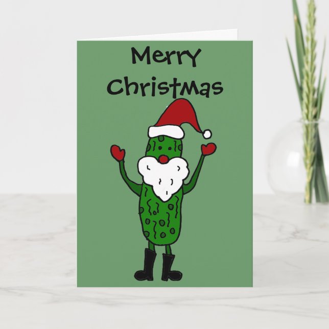 Tarjeta Festiva Funny Diseño de Navidades de Pickle Santa Claus (Anverso)