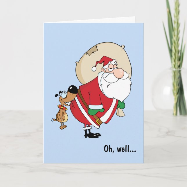 Tarjeta Festiva Funny Dog Biting Santa Navidades Card (Anverso)