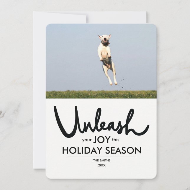 Tarjeta Festiva Funny Dog Christmas Photo Card | Liberar tu alegrí (Anverso)
