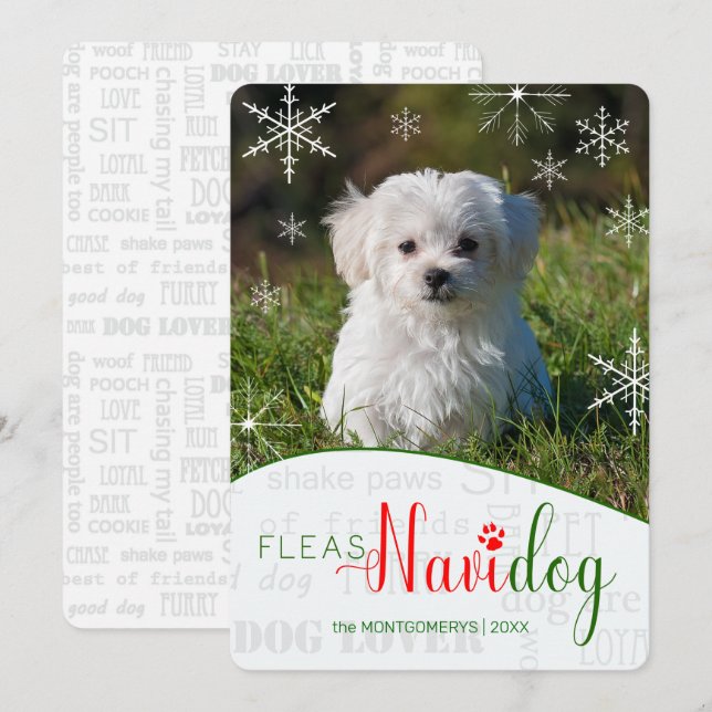 Tarjeta Festiva Funny Dog Lover Fleas NaviDOG Navidades Foto (Anverso / Reverso)