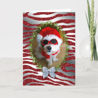 Tarjeta Festiva Funny Dog Navidades Card Zebra Purpurina