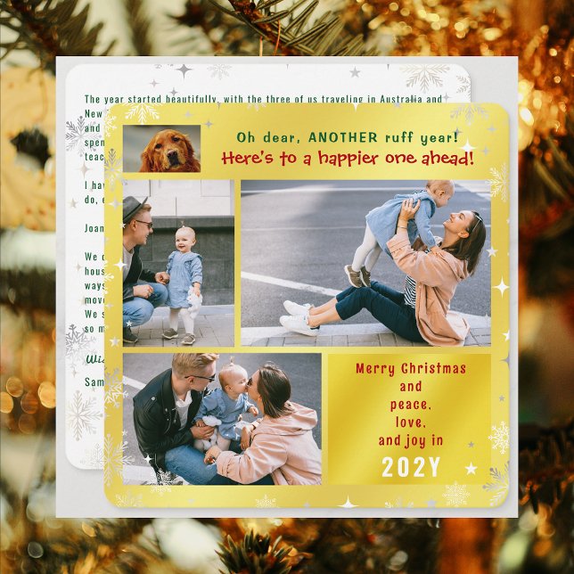 Tarjeta Festiva Funny Dog Ruff Year Peace Love Joy 4 Fotos Golden (Funny Dog Oh Dear Another Ruff Year 4 Photos Merry Christmas Peace Love Joy Cute Snow Elegant Golden)