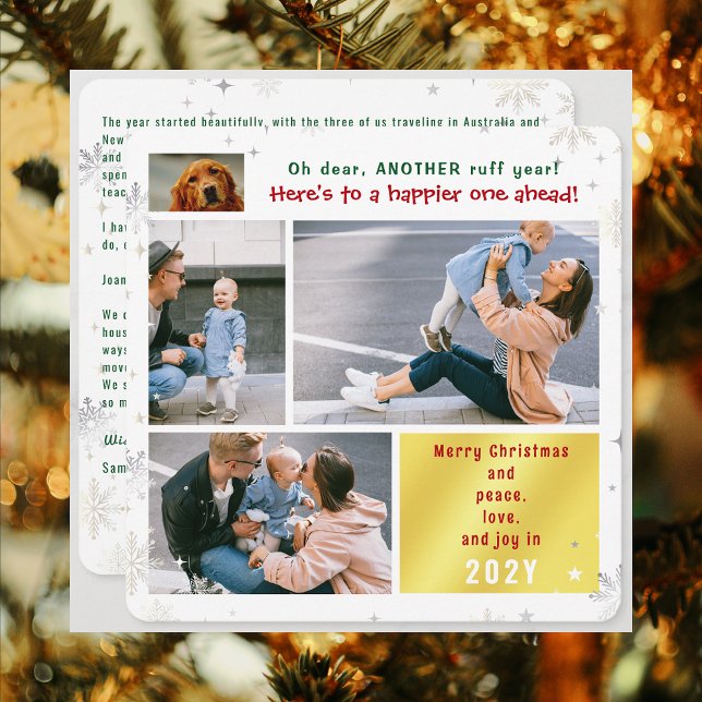 Tarjeta Festiva Funny Dog Ruff Year Peace Love Joy 4 Fotos Golden (Funny Dog Oh Dear Another Ruff Year 4 Photos Merry Christmas Peace Love Joy Cute Snow Elegant Modern)