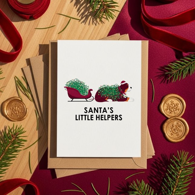 Tarjeta Festiva Funny Dog Sleigh Christmas Card – Santa’s Helpers (Subido por el creador)