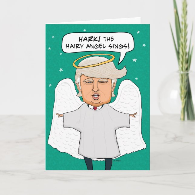 Tarjeta Festiva Funny Donald Trump Looklike Hairy Angel Navidades (Anverso)