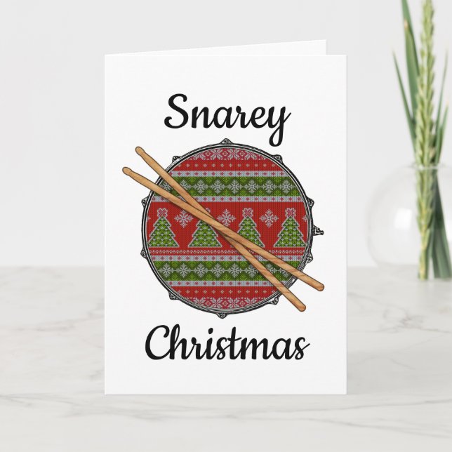 Tarjeta Festiva Funny Drummer Navidades Rock & Roll Snare Drum (Anverso)