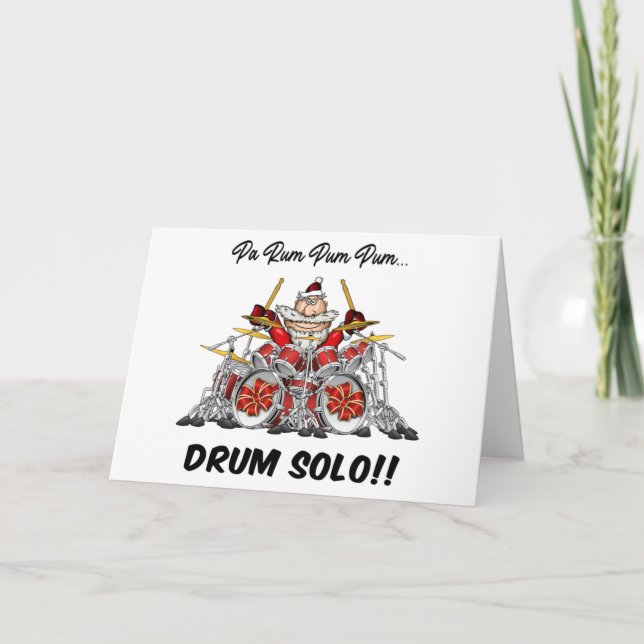 Tarjeta Festiva Funny Drummer Santa Musician Rock & Roll Navidades (Anverso)