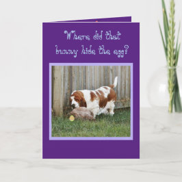 Tarjeta Festiva Funny Easter Card con Basset Hound, Bunny & Egg